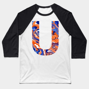 Orange and blue marble U Baseball T-Shirt